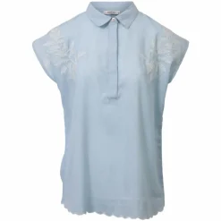 ChaCha Dame Kortærmet skjorte i hørmix - Denim Light Blue