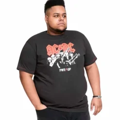 D555 AC/DC Herre T-shirt Plus Size - Washed Black