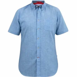 D555 Hazelwood Herre Kortærmet skjorte i hørmix Plus Size - Blue