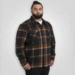 D555 Herre Skjorte - Navy/Tan Check