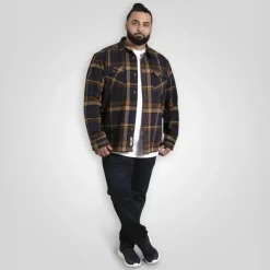 D555 Herre Skjorte - Navy/Tan Check