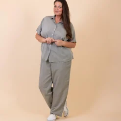 Leonora Dame Kortærmet skjorte i hørmix Plus Size - Green