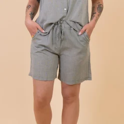 Leonora Dame Shorts i hørmix - Green