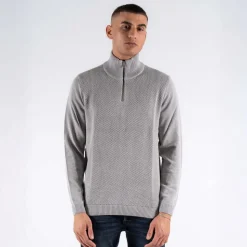 Marcus Hubble Half Zip Herre Striktrøje - Lt.grey mix