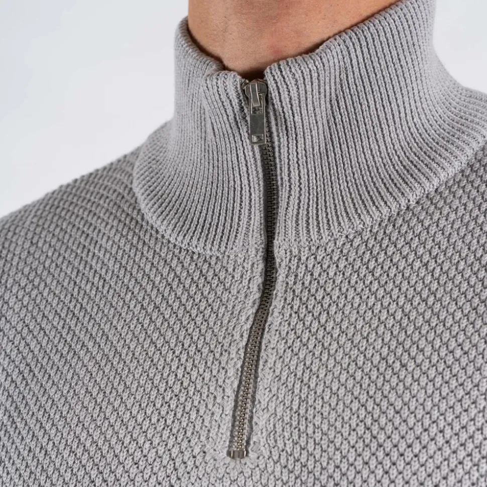 Marcus Hubble Half Zip Herre Striktrøje - Lt.grey mix
