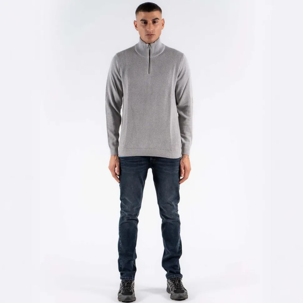 Marcus Hubble Half Zip Herre Striktrøje - Lt.grey mix