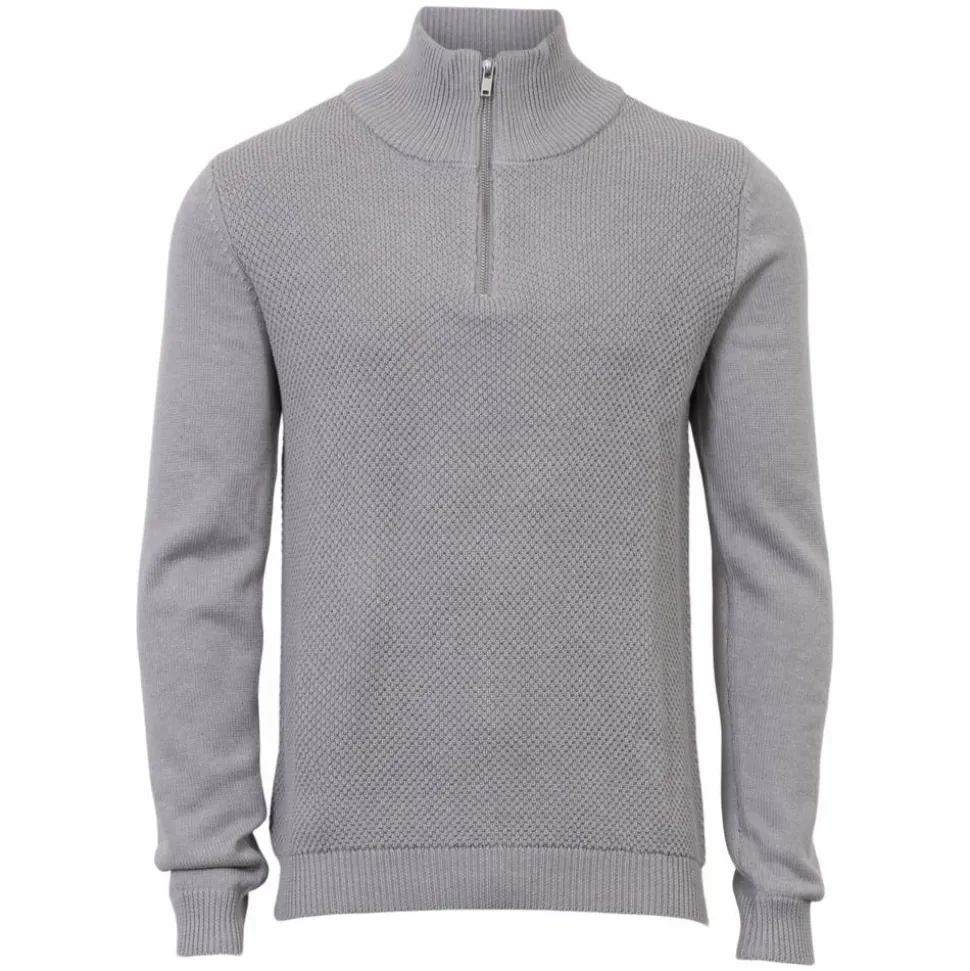 Marcus Hubble Half Zip Herre Striktrøje - Lt.grey mix