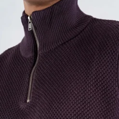 Marcus Hubble Half Zip Herre Striktrøje - Dark Plum