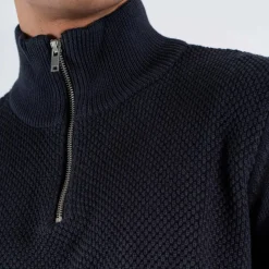 Marcus Hubble Half Zip Herre Striktrøje - Night Navy