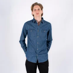 Marcus Hugh Herre Skjorte - Mid blue wash