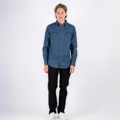 Marcus Hugh Herre Skjorte - Mid blue wash