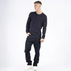 Marcus Ziggy Herre Langærmet t-shirt - Night Navy
