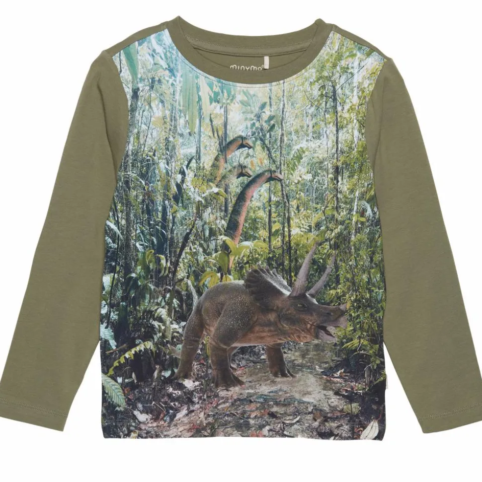 Minymo Dinosaur Drenge Langærmet t-shirt - Deep Lichen Green