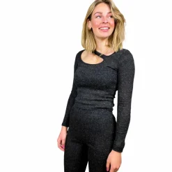 Noisy May Dame Bluse m. glimmer - Dark Grey Melange