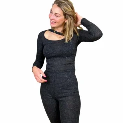 Noisy May Dame Bluse m. glimmer - Dark Grey Melange