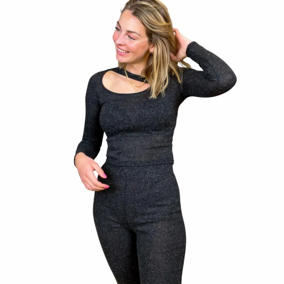 Noisy May Dame Bluse m. glimmer - Dark Grey Melange