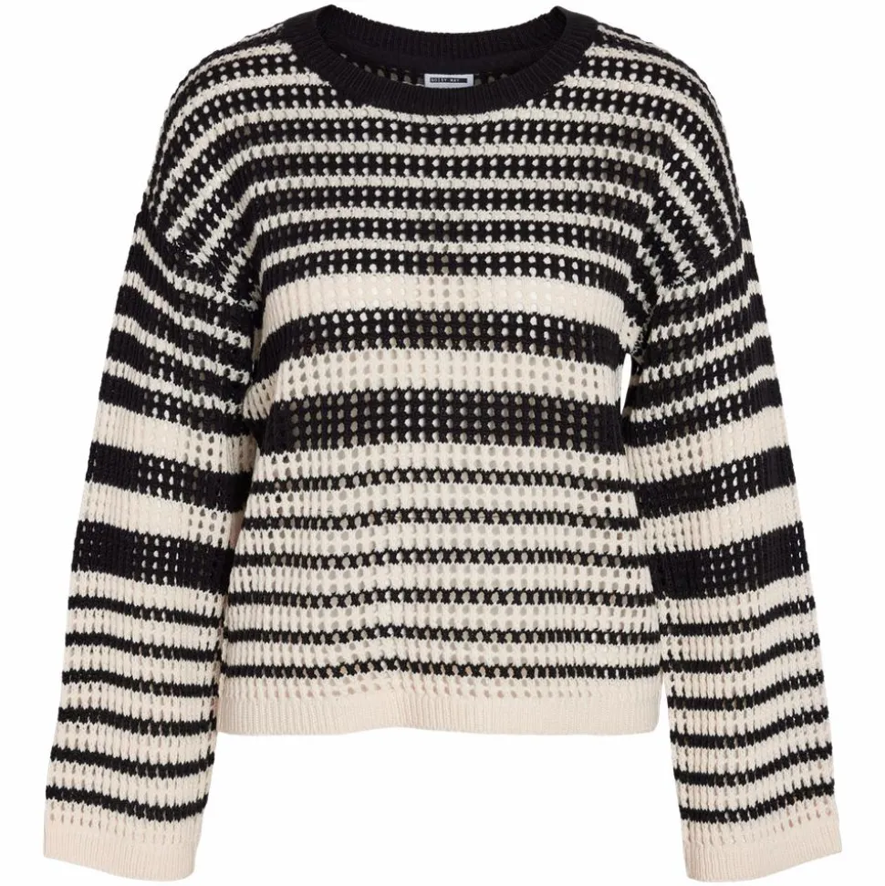 Noisy May Dame Striktrøje - Eggnog/Black