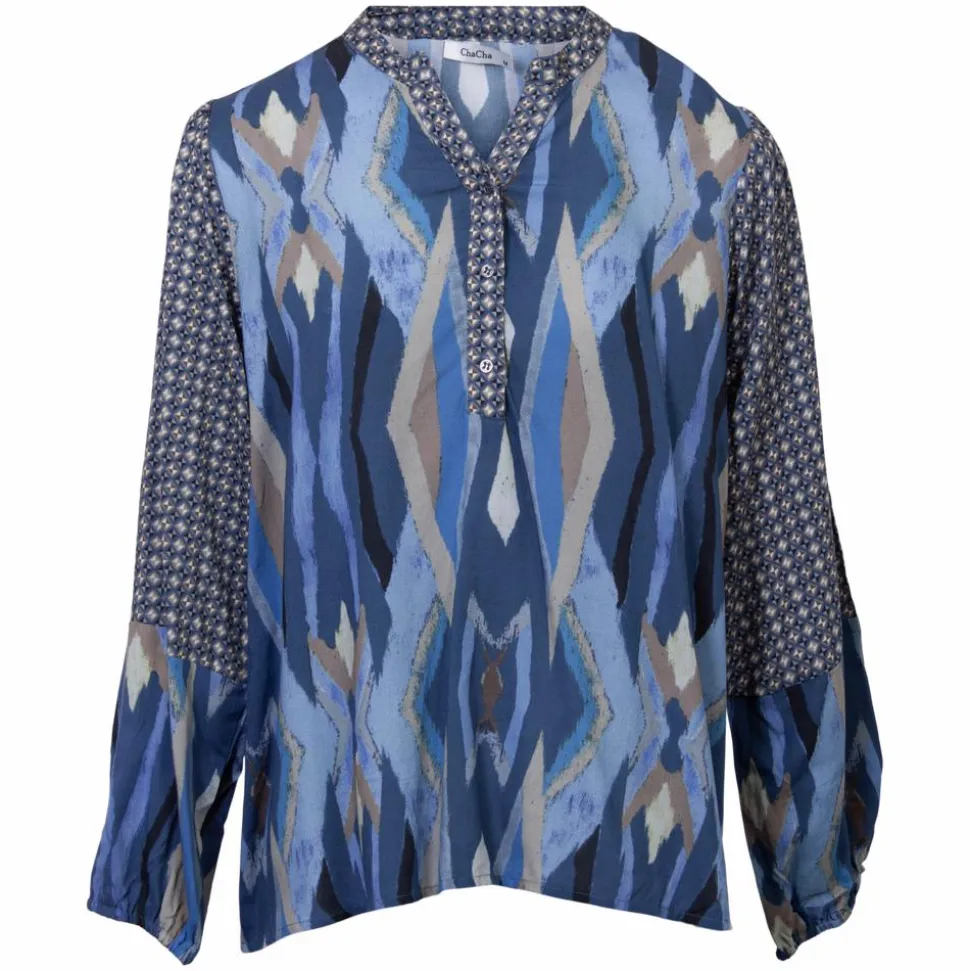 ZbyZ Dame Bluse Plus Size - Blue Combi