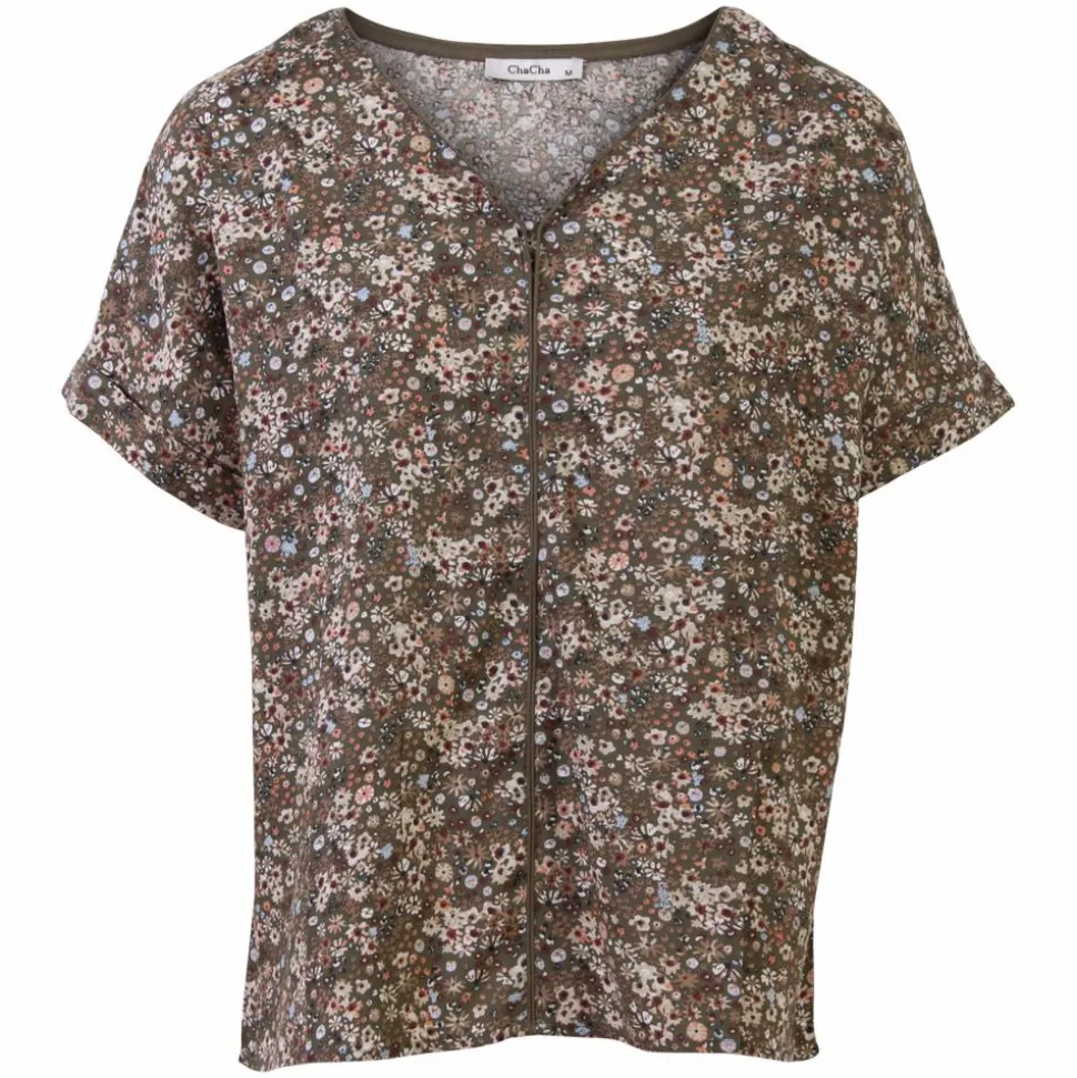 ZbyZ Dame Bluse Plus Size - Khaki Flower