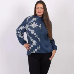 ZbyZ Dame Bluse Plus Size - Navy/Sort
