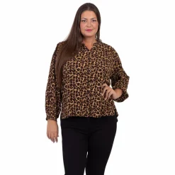 ZbyZ Dame Bluse Plus Size - Brown Animal