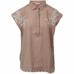 ZbyZ Dame Kortærmet skjorte i hørmix Plus Size - Beige
